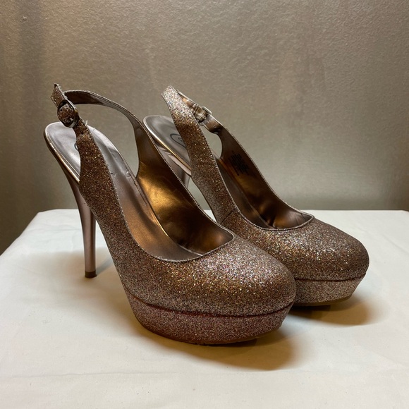 Gold Glitter Slingback Platform Heels - Picture 7 of 15